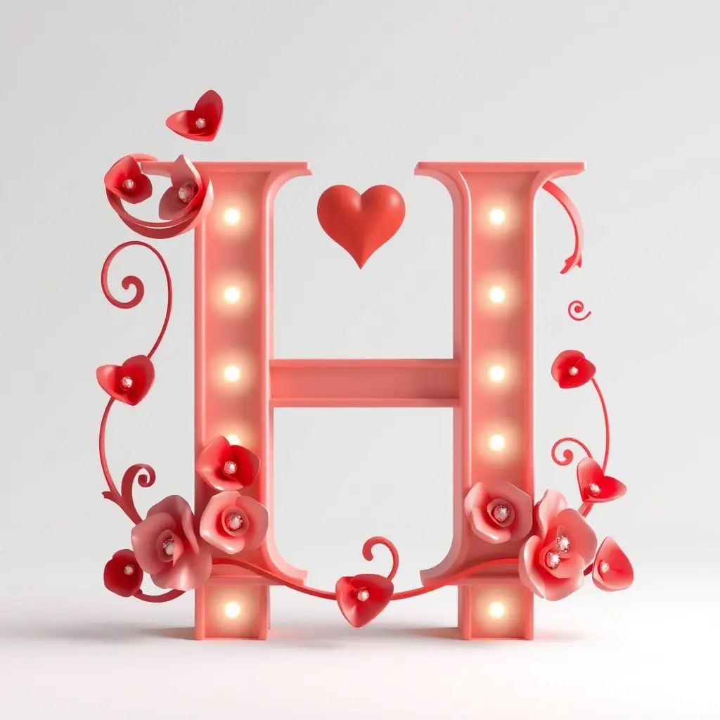 تصميم لحرف H 3D رومنسي