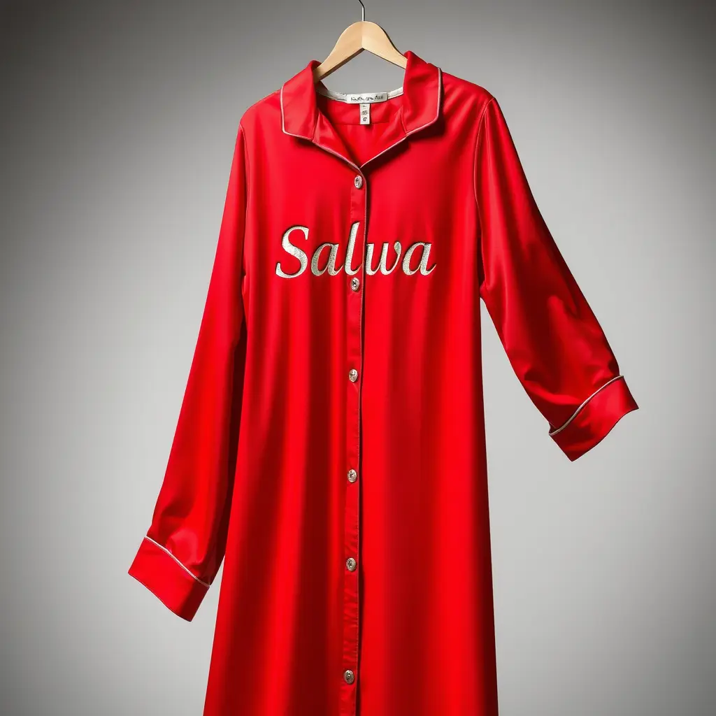قميص نوم احمر محفور عليه اسم salwa