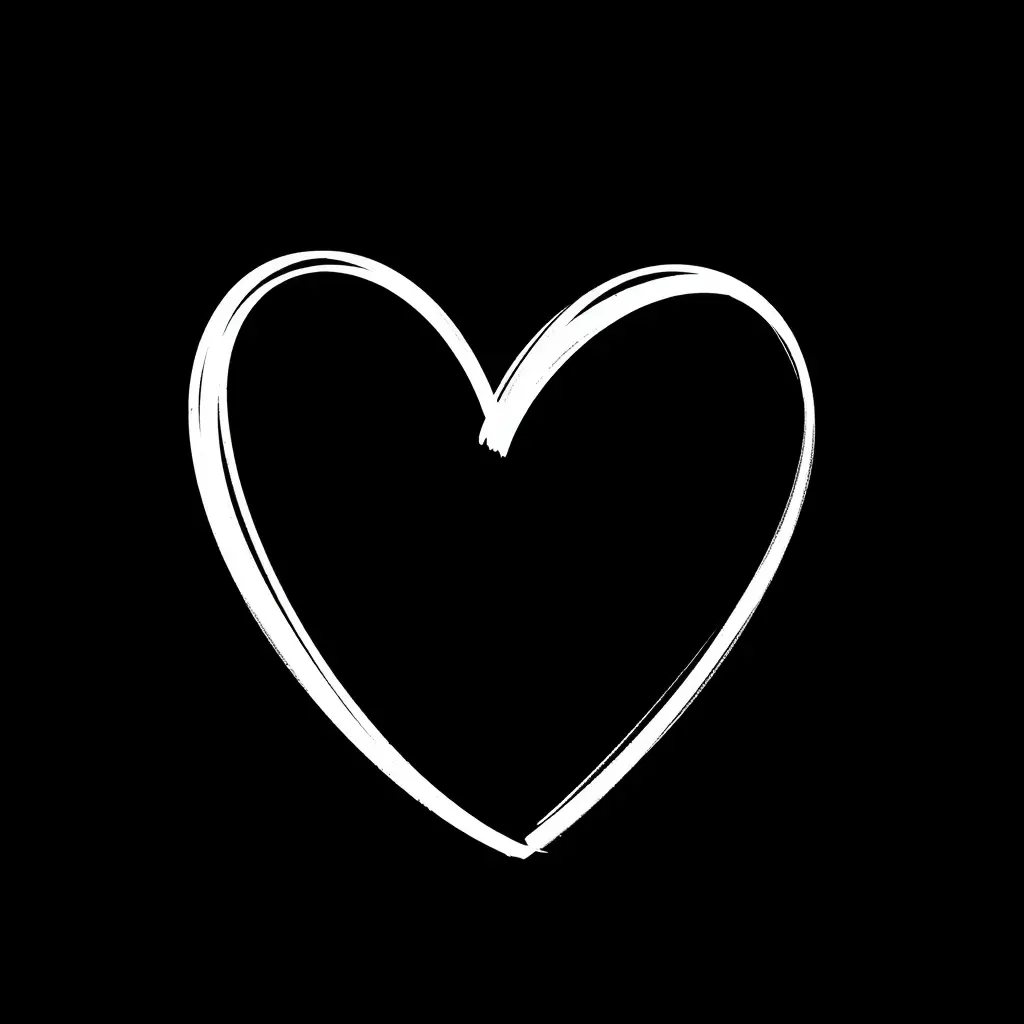 قلب ابيض بسيط وعصري مرسوم على خلفيه سوداء للتصميم