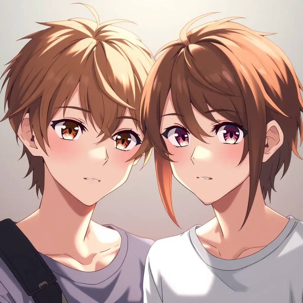 توأم انمى اولاد مراهقين بشعر بنى وعيون عسلية