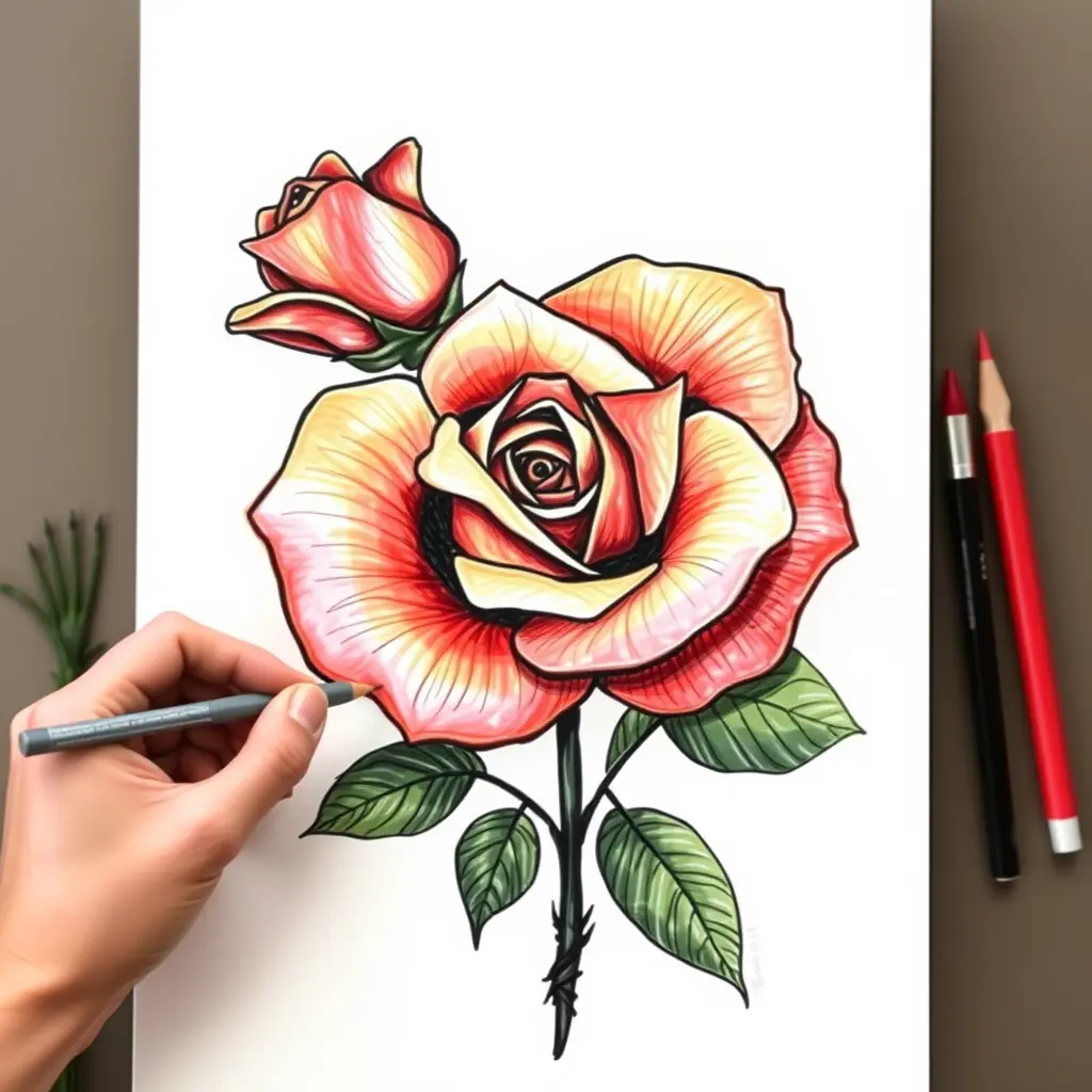 رسم أجمل لوحة ورد