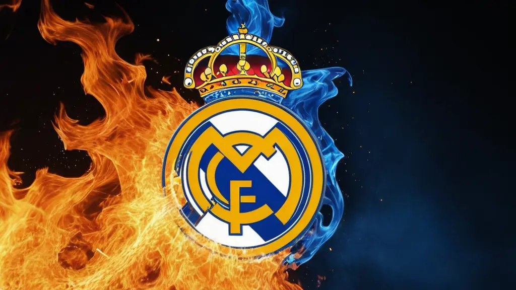 شعار ريال مدريد في نار زرقاء اللون ،وتلك النار على شكل خطوط كبيرة تخرج من شعار