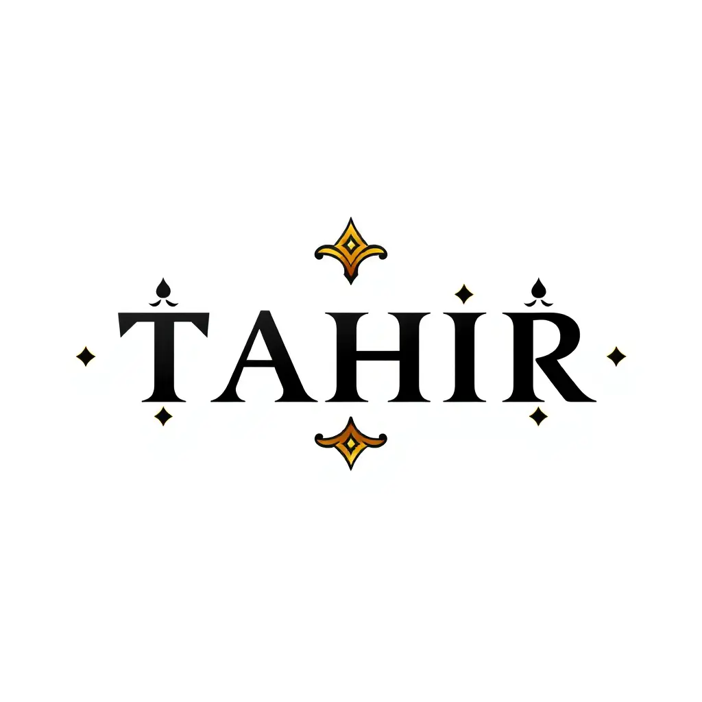 زخرفة اسم (( TAHIR )) باللون الذهبي والاسود بالطريقه البسماريه