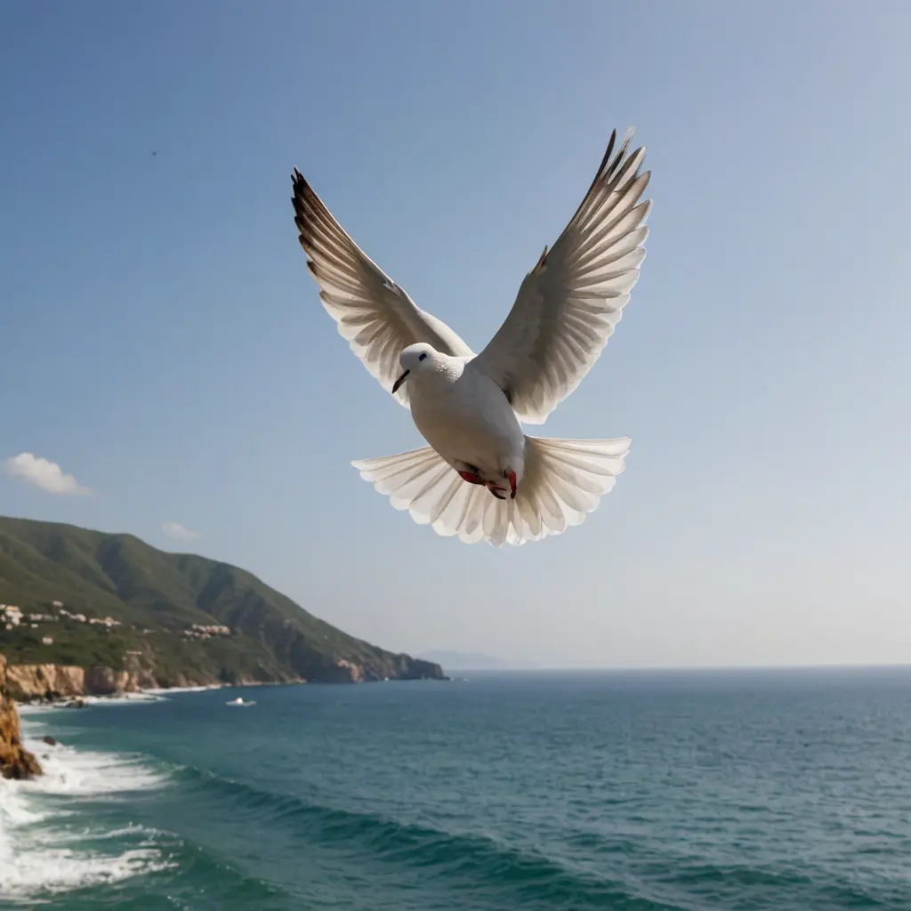 حمامة تطير فوق البحر