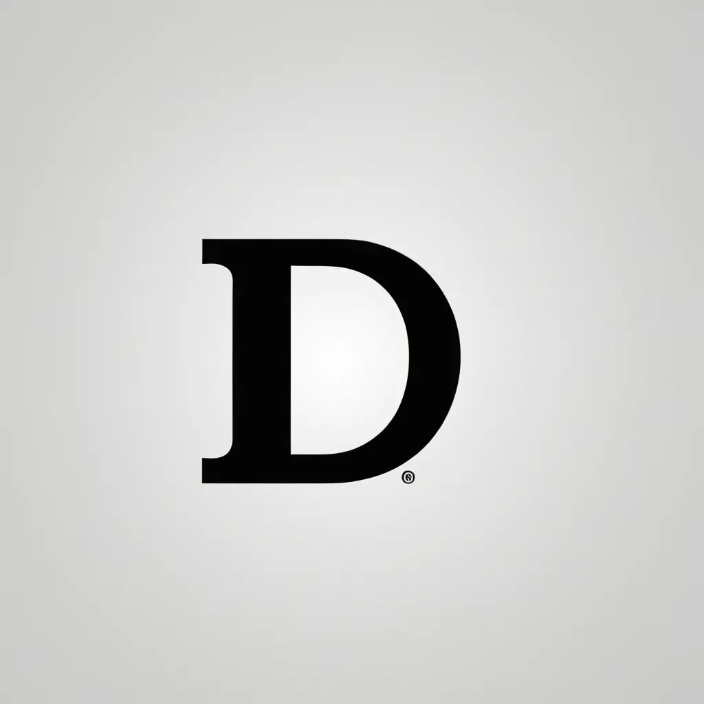 شعار لشركة ملابس بحرف D, يكون الشعار بلون الأكحل والخلفية بلون أبيض ويحتوي الشعار على خطوط قليلة وغير مفهوم انه حرف D, ما يكون مكتوب بطريقة احترافية لانه نقوم بوضعه على الملابس