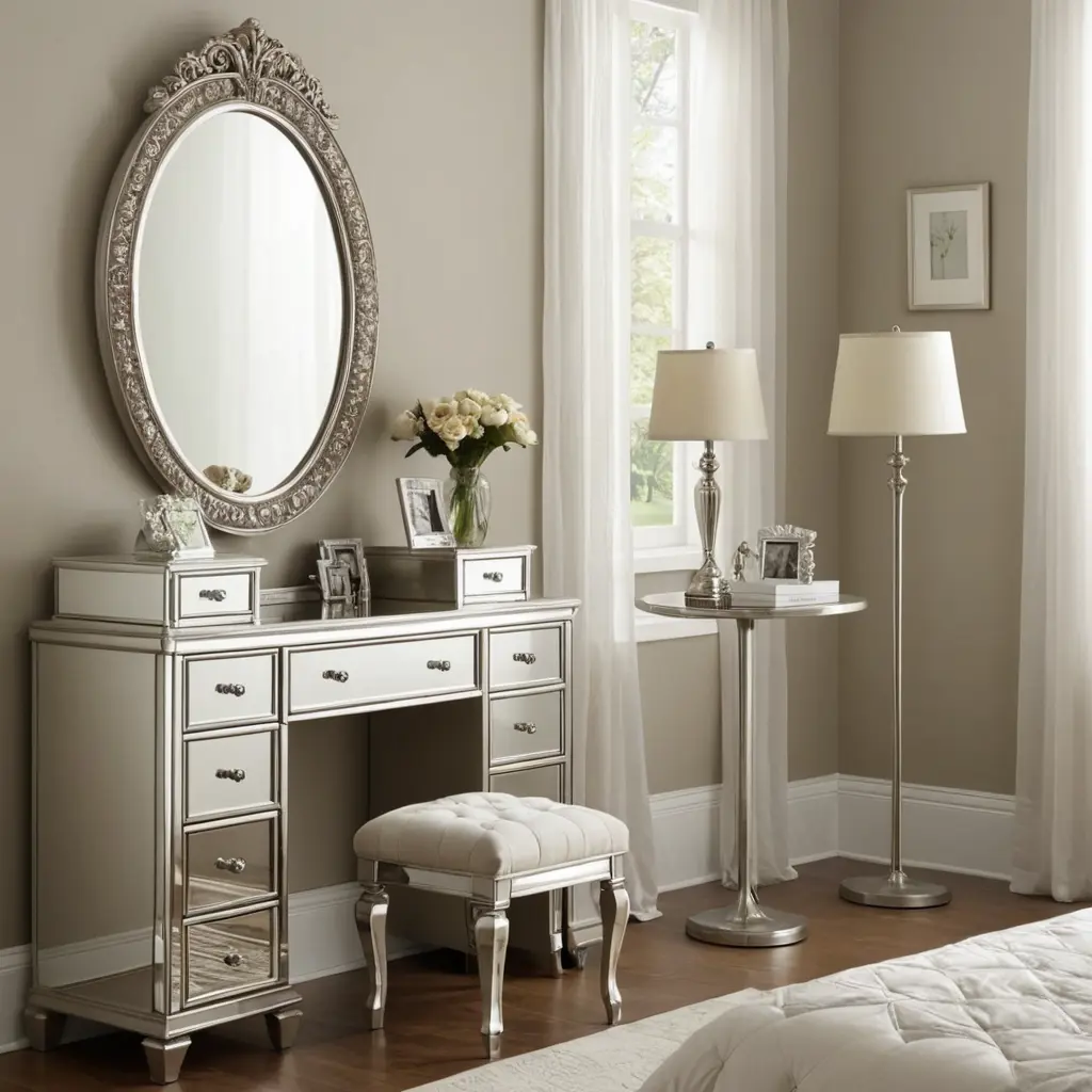 تسريحات انواع اثاث غرف نوم مع مرآيا صغيرة الحجم تأخذ مساحه قليل جدا الديكور يكون درجة عاليه