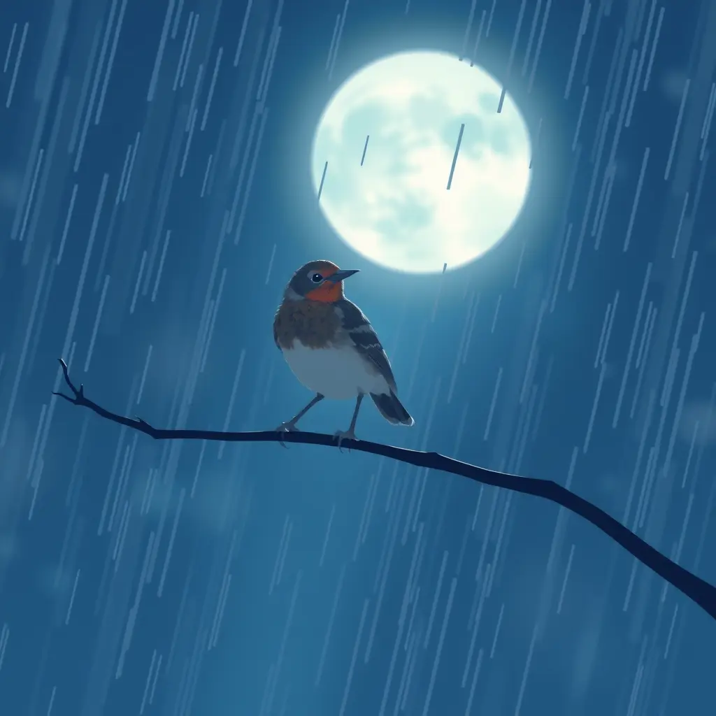 عصفور وحيد في ليل المطر