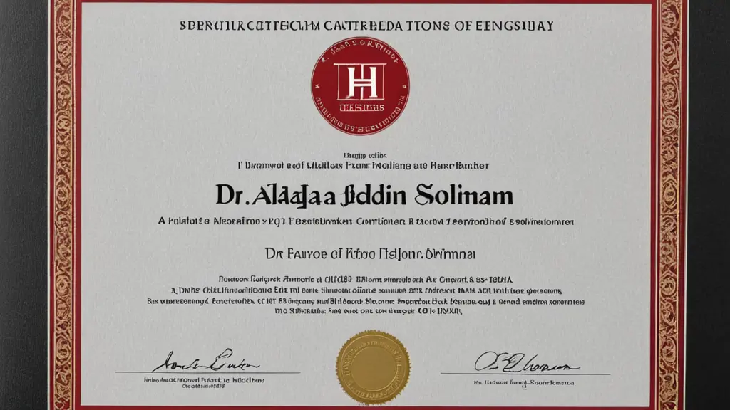 PHD certificate in English from Harvard university in black color with name DR/Alaa Eldin Soliman and has two gold stamp