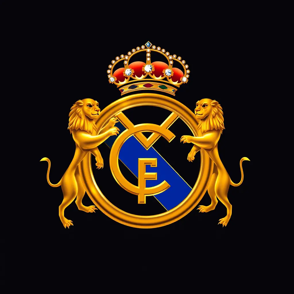 شعار ريال مدريد فخم جدا جدا وجميل جدا جدا جدا ومبهر جدا جدا ويكون جنبي اسدين ومكتوب جوه الشعار ريال مدريد بالانجليزي الشعار فقط بدون خلفيه