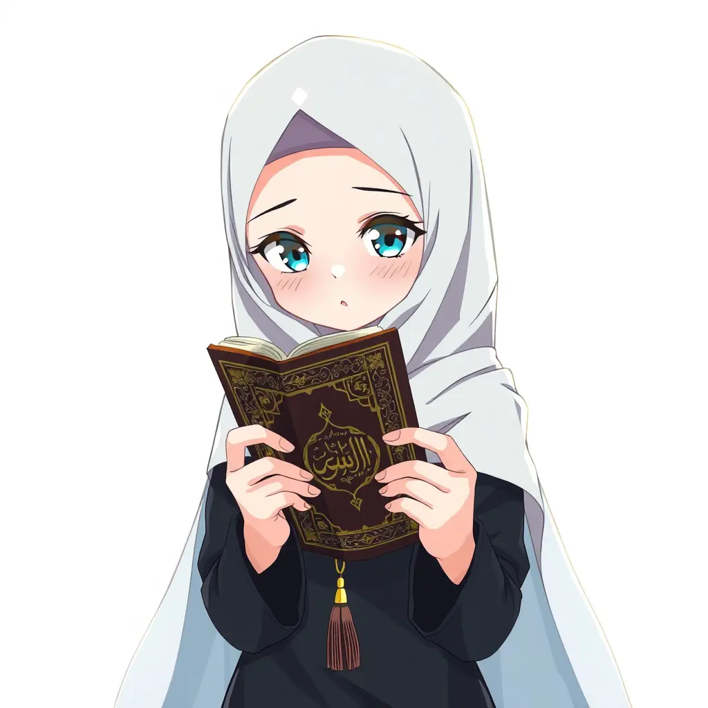 صورة شخصية أنمي بنت محجبة وتحمل مصحف