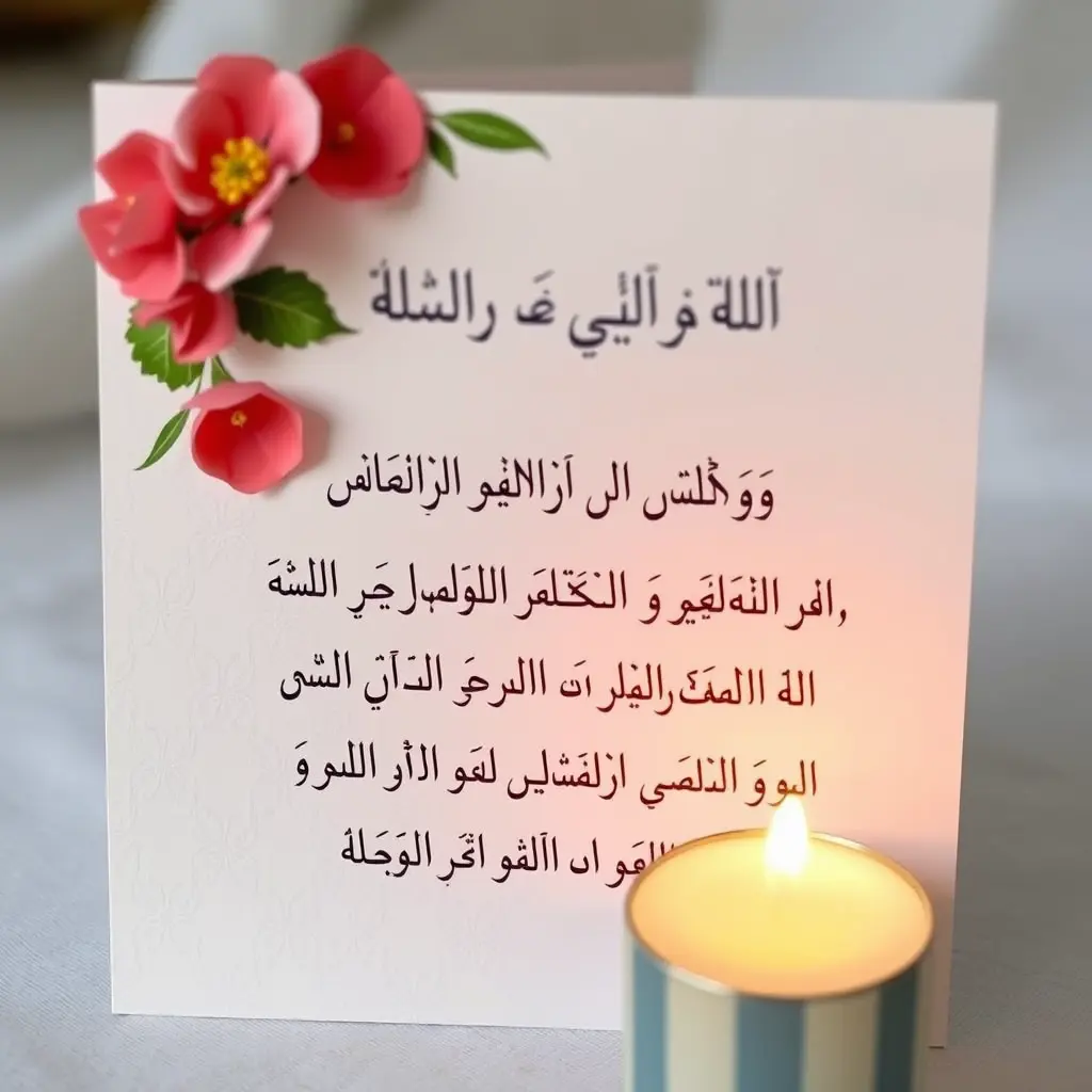 بطاقة مكتوب فيها دعاء لنفسي عن عيد ميلادي باللغه العربيه بخط الرقعه