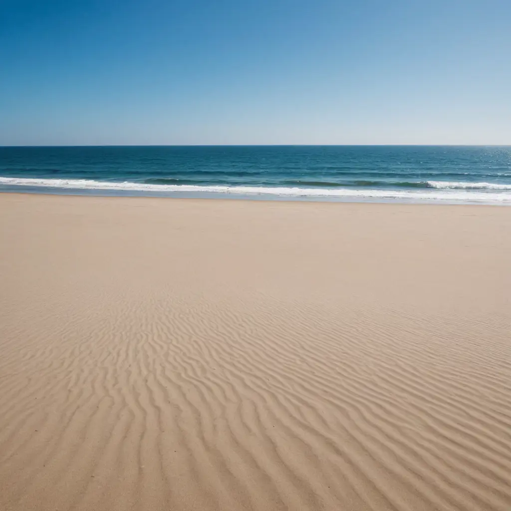 مشهد الشاطئ والرمال والأمواج ومنطقة السماء الصافية فوق الأفق