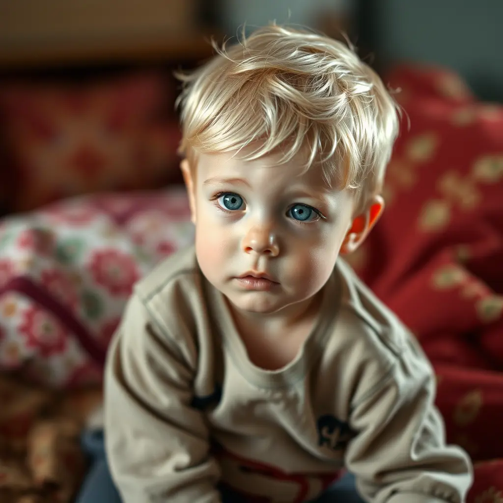 ولد شعره اشقر وعيونه زرقاء