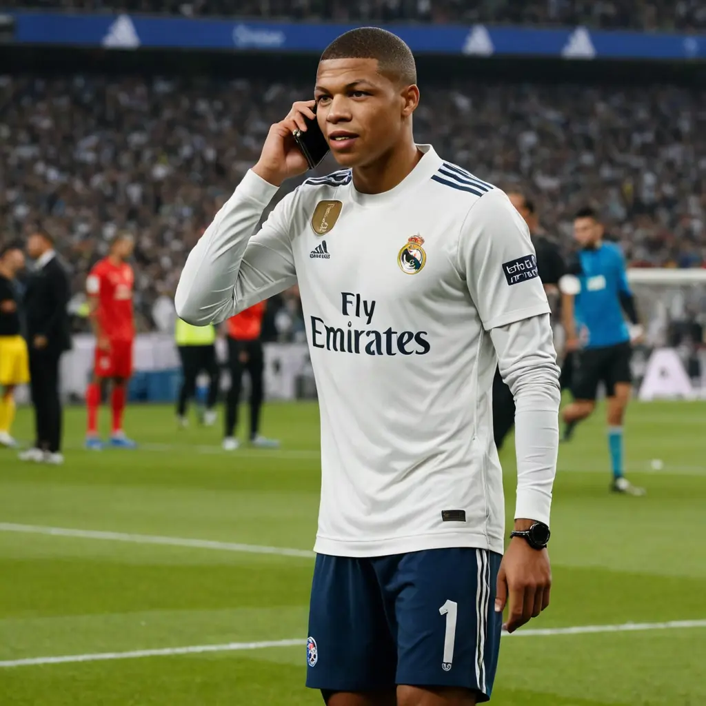 صور امبابي لاعب ريال مدريد وهوا بيتكلم في التليفون