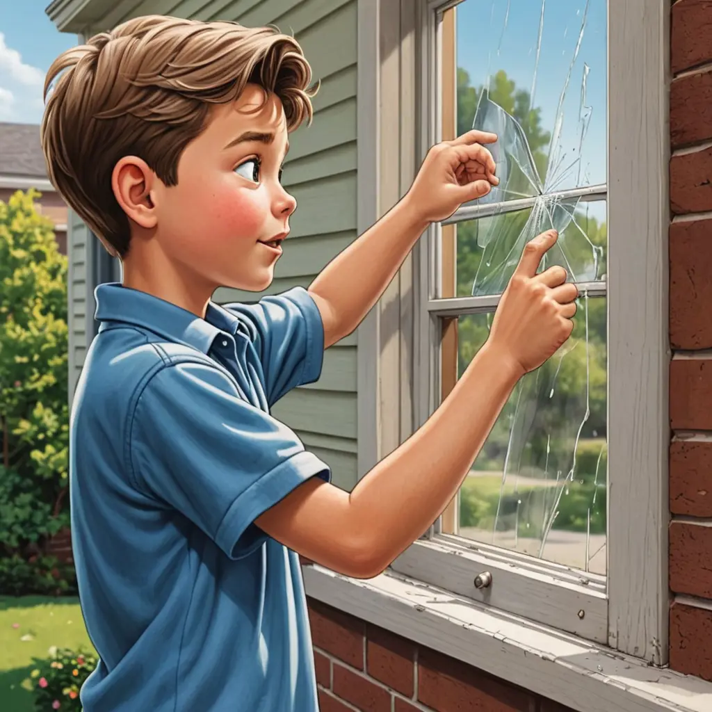 صور كارتون ولد يكسر زجاج نافذة الجيران و يعتذر للجار مع وجود الرجل الجيران عن ذلك