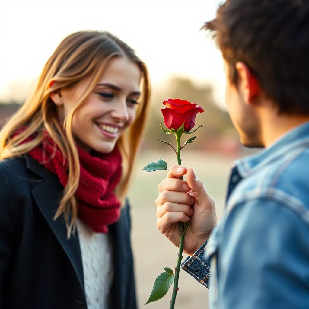 صورة لشخص يعطي وردة لحبيبته