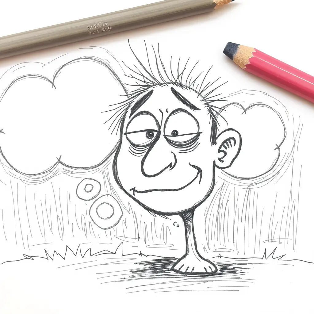 أعمل رسمة شكلها غريب ومضحك وعفوية بالقلم الرصاص ومن غير الوان وتكون مرسومه باليد وشكلها يضحك