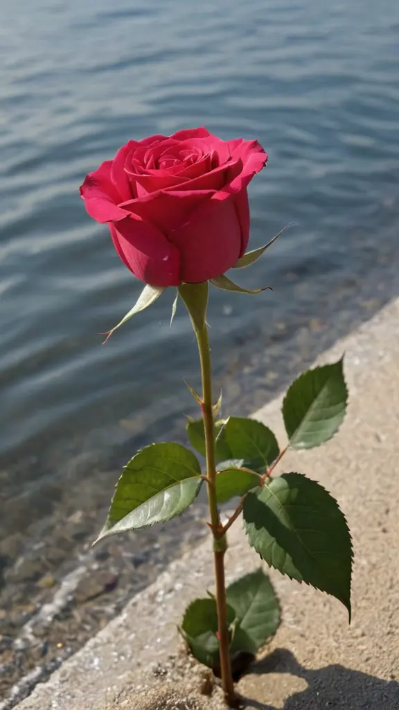 ورده ماتت من العطش على شاطئ البحر او نهر فى مشهد بديع