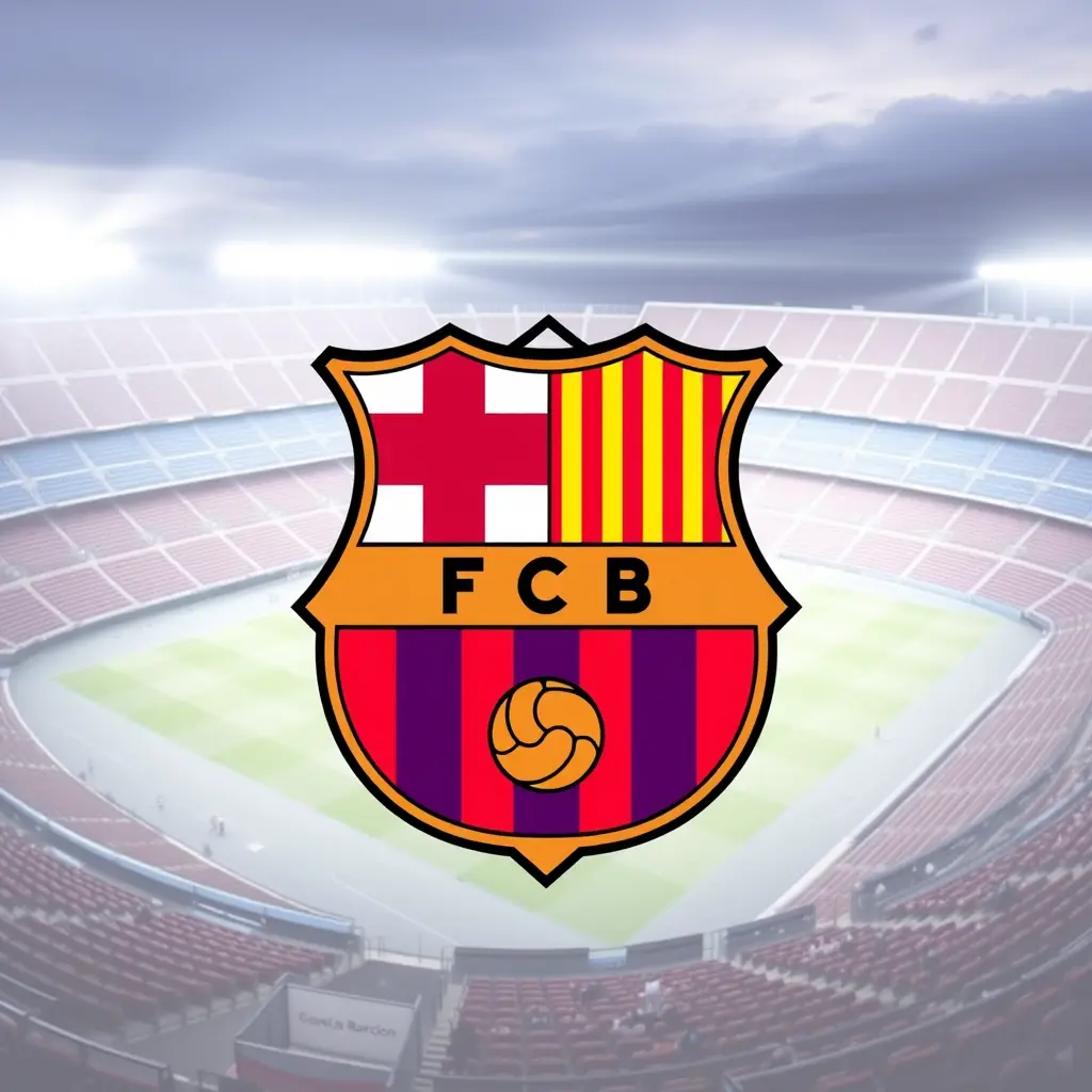 شعار برشلونة فوقه تاج و خلفية ملعب الكامب نو