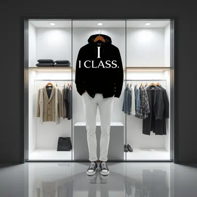 صمم صورة لمعرض ملابس ستاتي ورجالي علما بأن اسم المعرض I CLASS