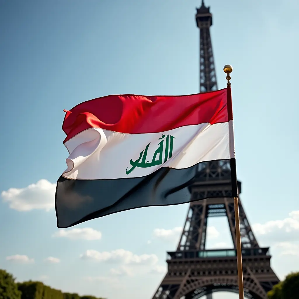 علم العراق فوق برج ايفل