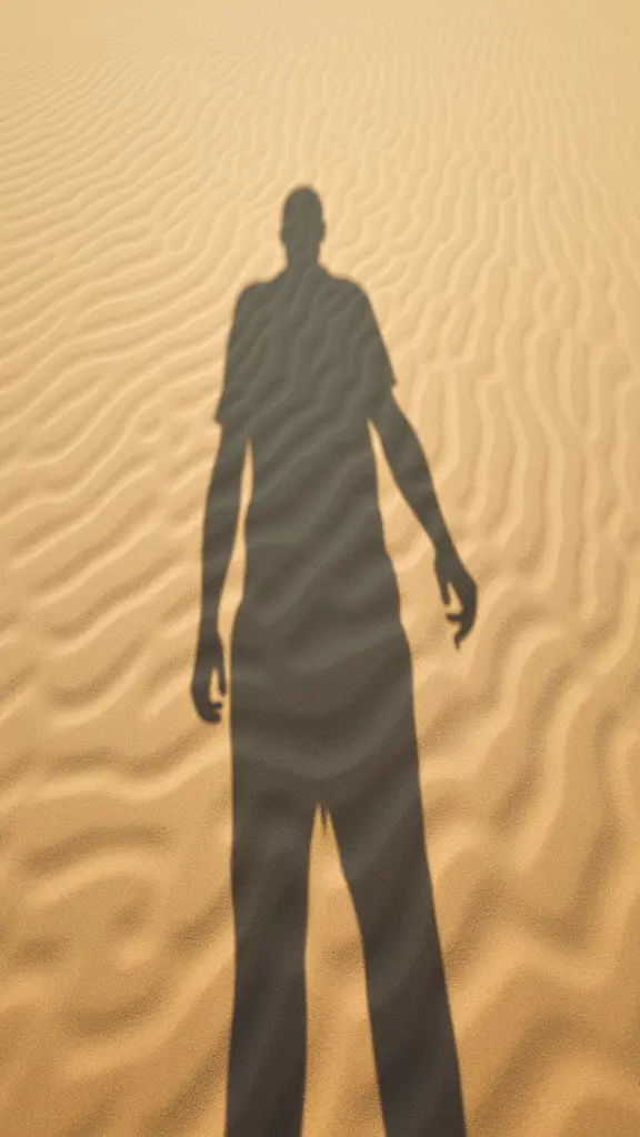 مشهد لظل رجل يمشي في الرمال