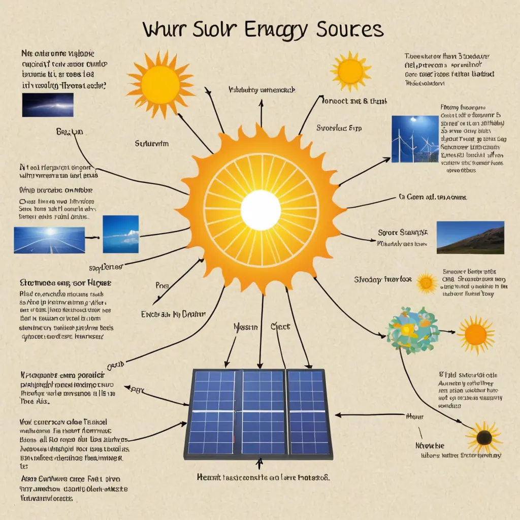 انشئ خريطة ذهنية لمصادر الطاقة الشمسية