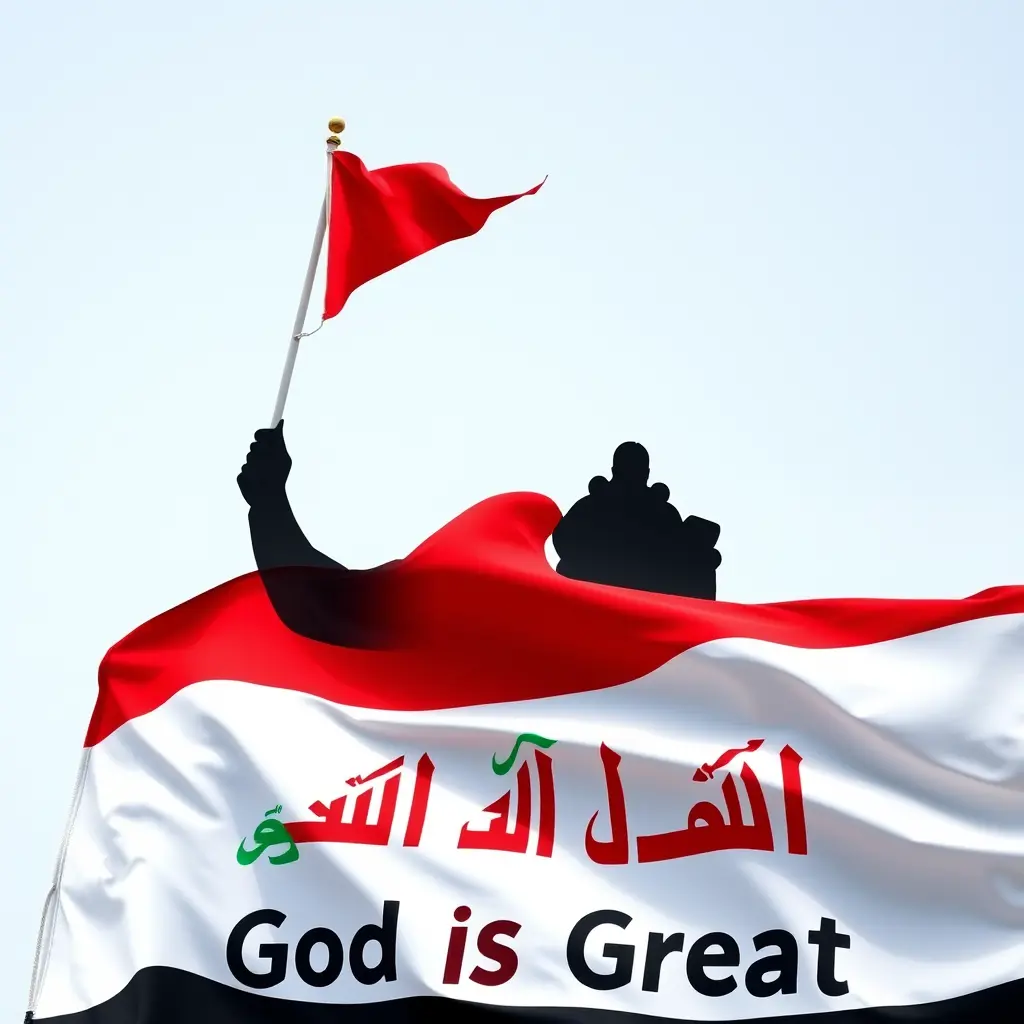 شعار زلم البصره بدال الله اكبر في علم العراق