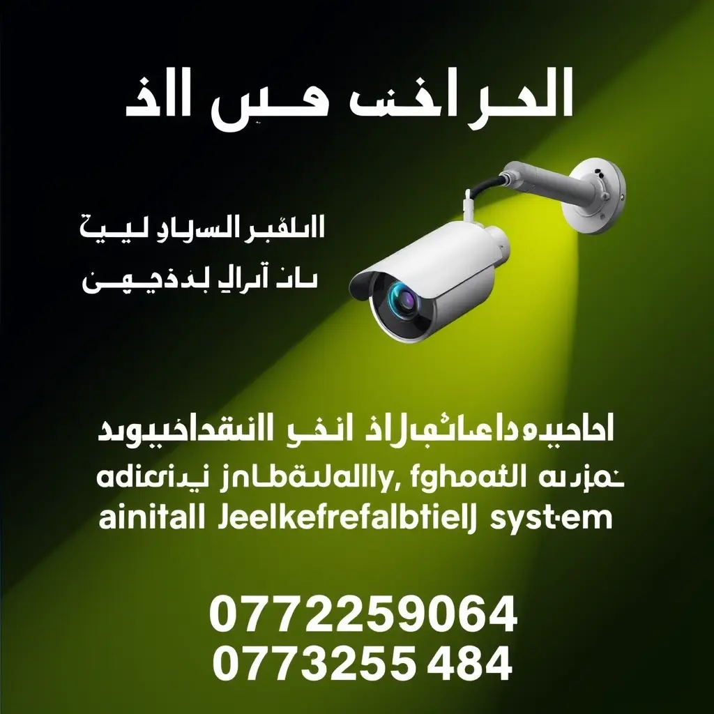 اريد اعلان لنصب الكاميرات و منظومه الستلايت و تكون بالعربيه و الانكليزيه مع اضافه اسم الشركه المبدع و رقم الهاتف 07732559484