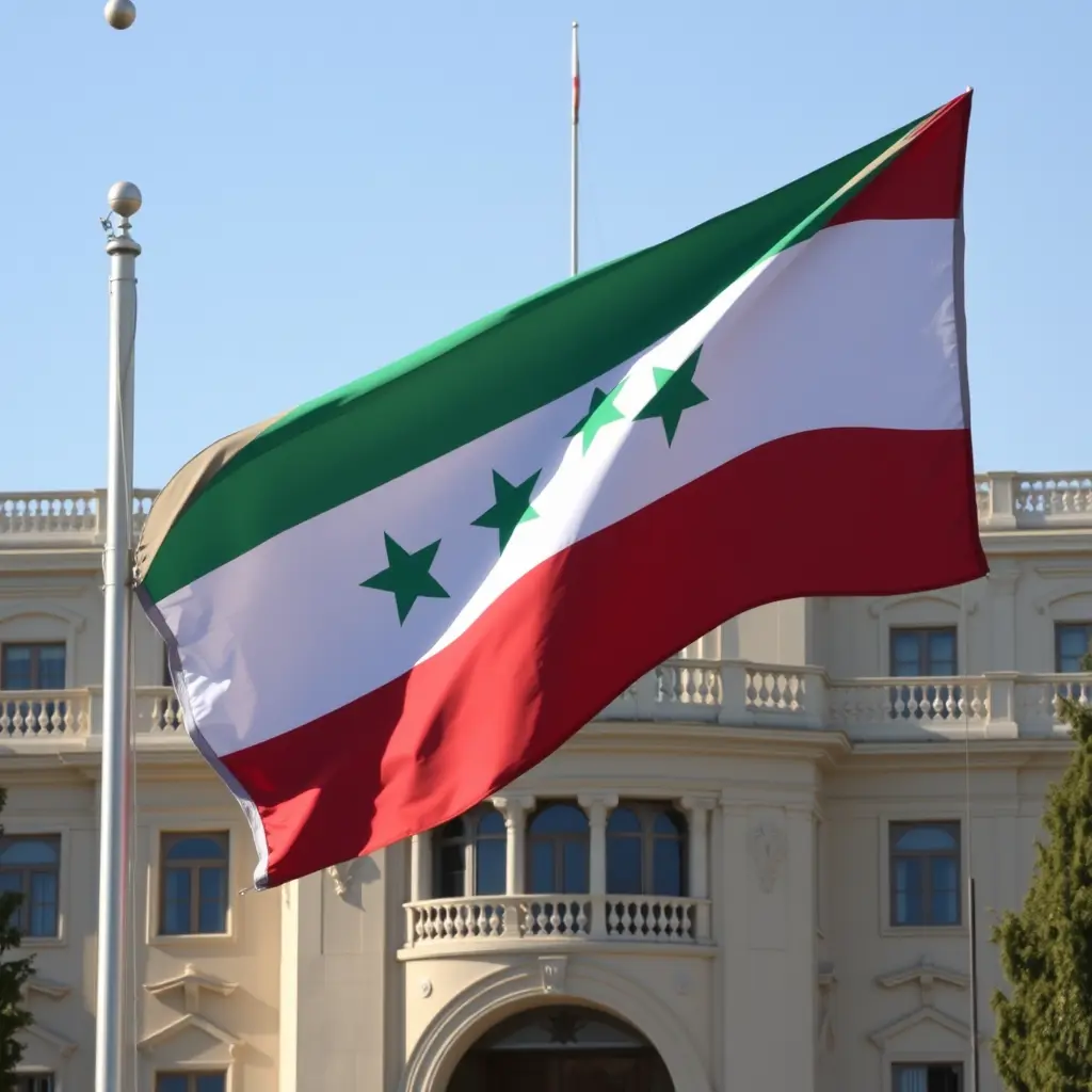 علم قبيلة شمر الطائيه فوق القصر  الرئاسي السوري