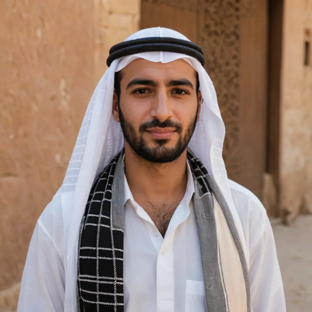 رجل عربي مثلم مع شماغ