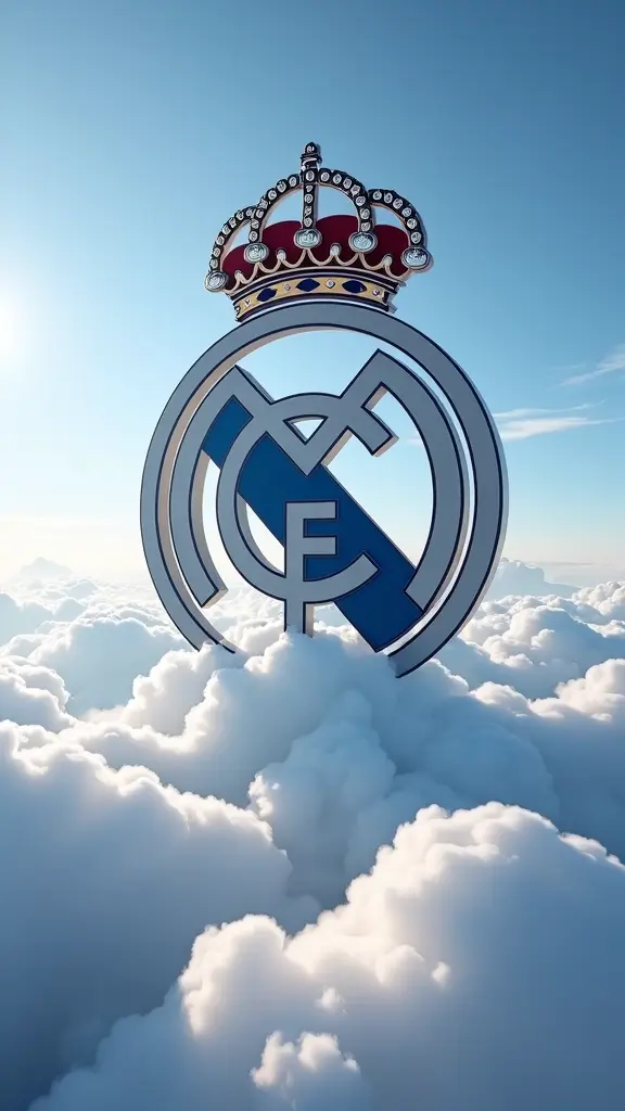 شعار ريال مدريد وهو في السماء كبير جدا كالجبل بجانب السحب بشكل مهيب جدا