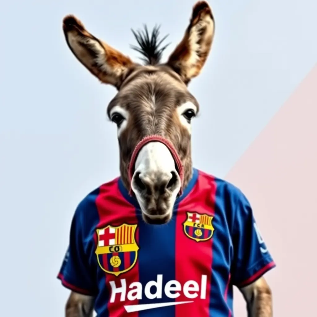 صورة حمار يرتدي قميص برشلونة يحمل إسم هديل