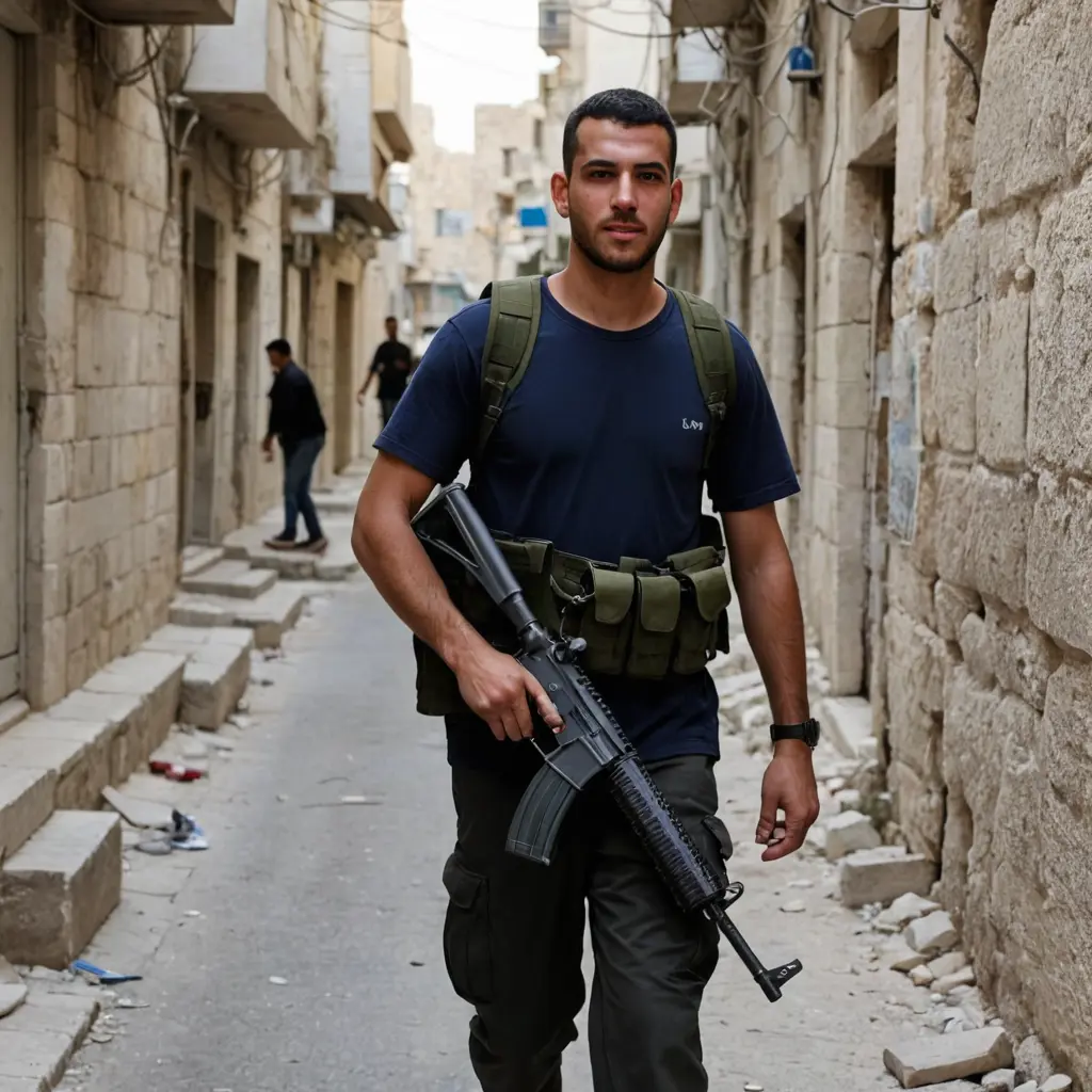 رجل يحمل سلاح من نوع m16 في فلسطين مدينه الناصره
