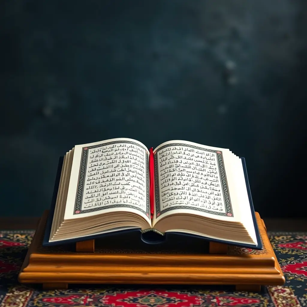 صورة المصحف مفتوح على حامل قران