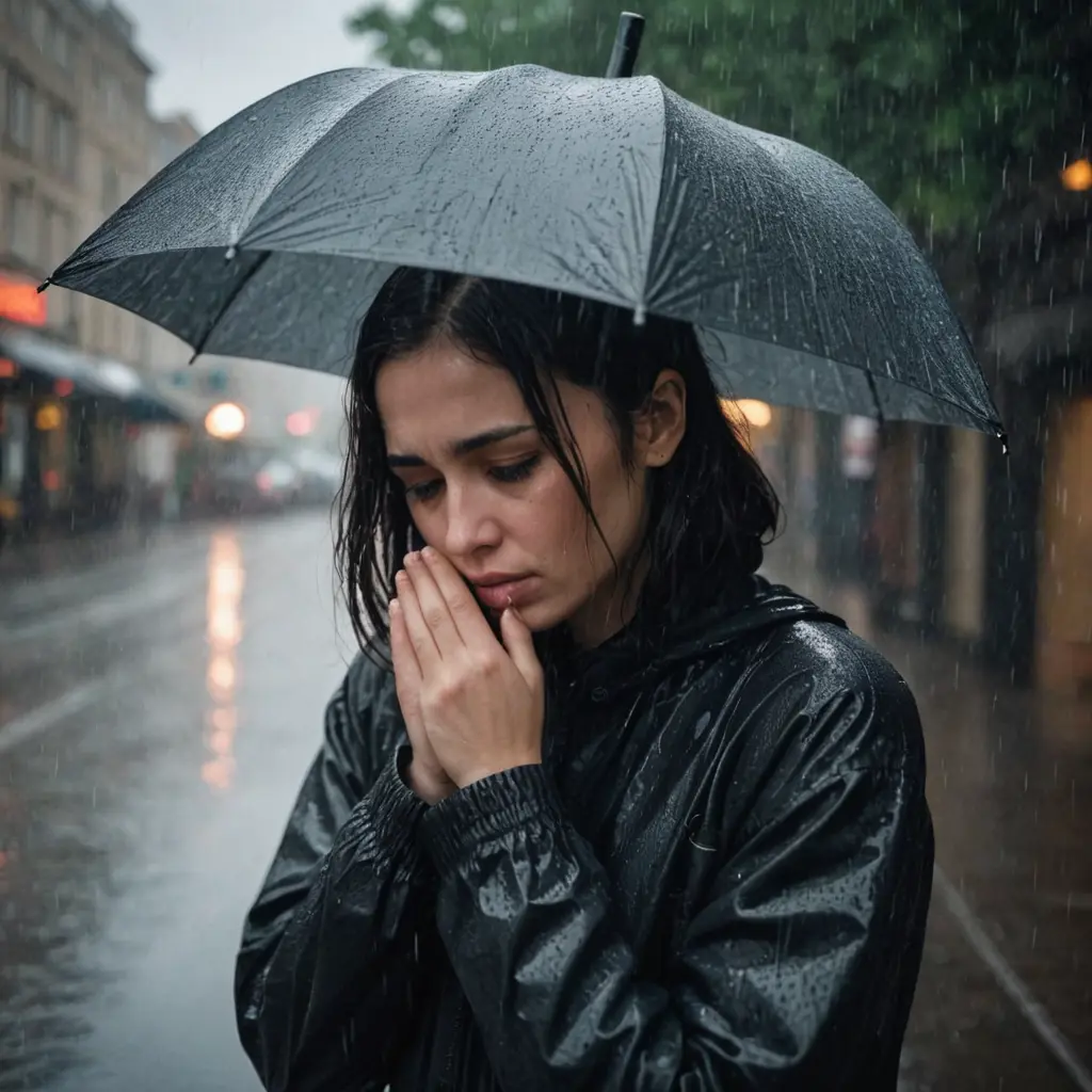 صورة انسان حزين تحت المطر