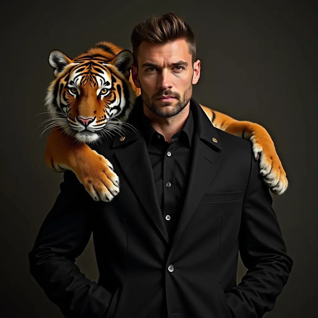 رجل يلبس اسود مع نمر هو دهب