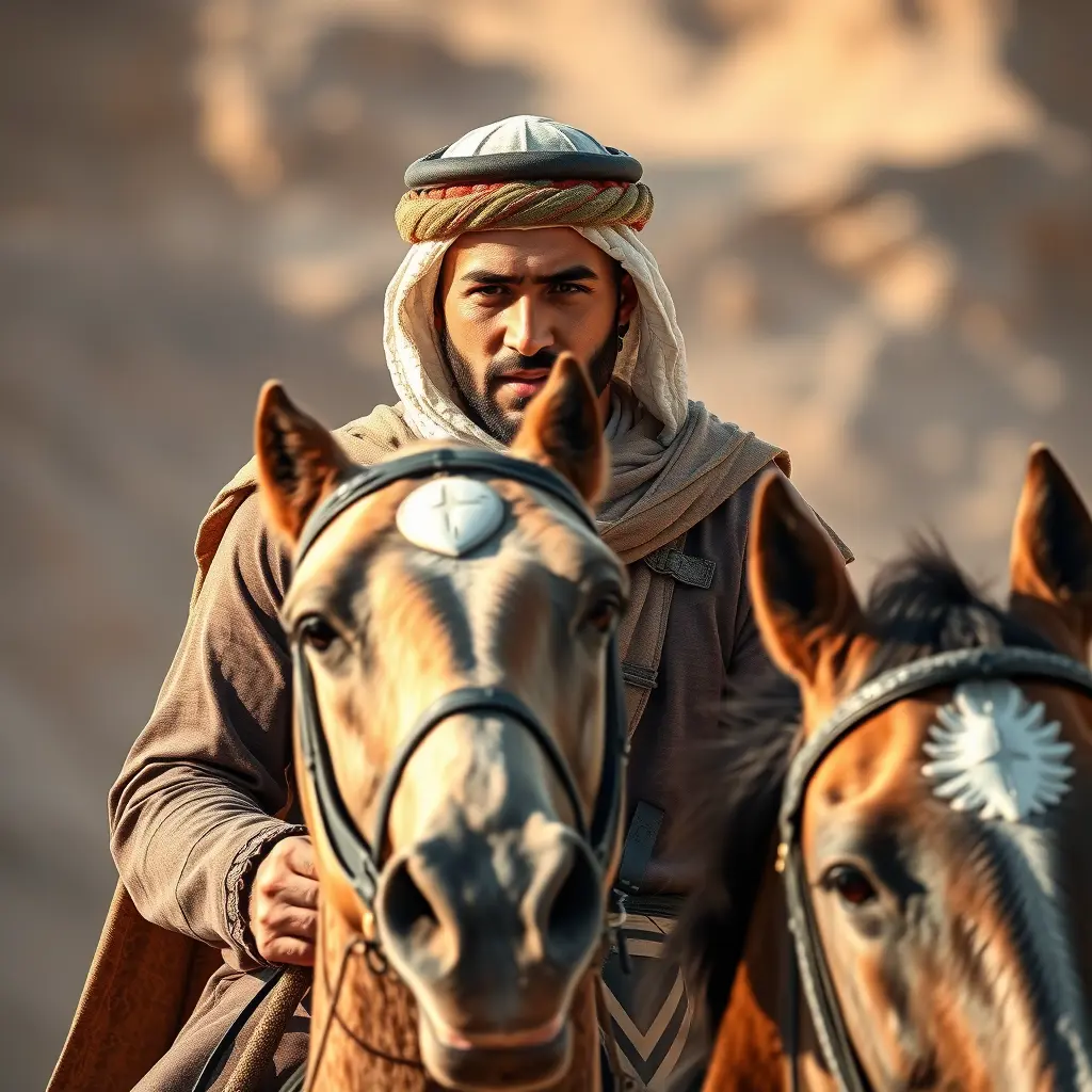 صورة فارس عربي يركب خيل عربية وجهه واضح و صورة قريبة