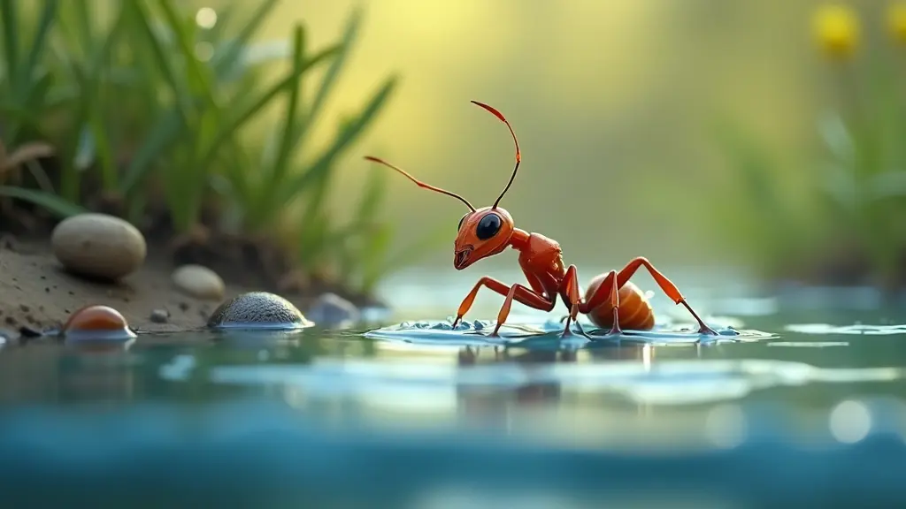 نملة سقطت في الماء وتطلب المساعده