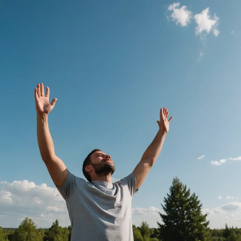 رجل يرفع يداه الى السماء