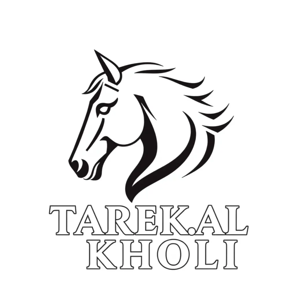 شعار بخلفية بيضاء لشكل راس حصان عربي اصيل لاسم TAREK.AL KHOLI