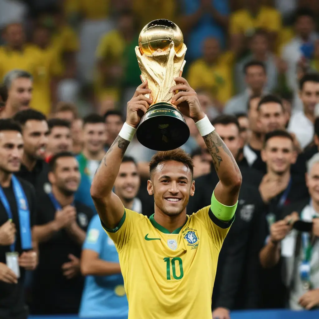 نيمار يحمل كأس العالم مع البرازيل