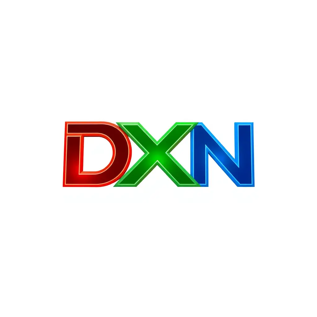 شعار لشركة D.X.N بألوان احمر واخظرو الازرق ، تصميم عصري وفخم