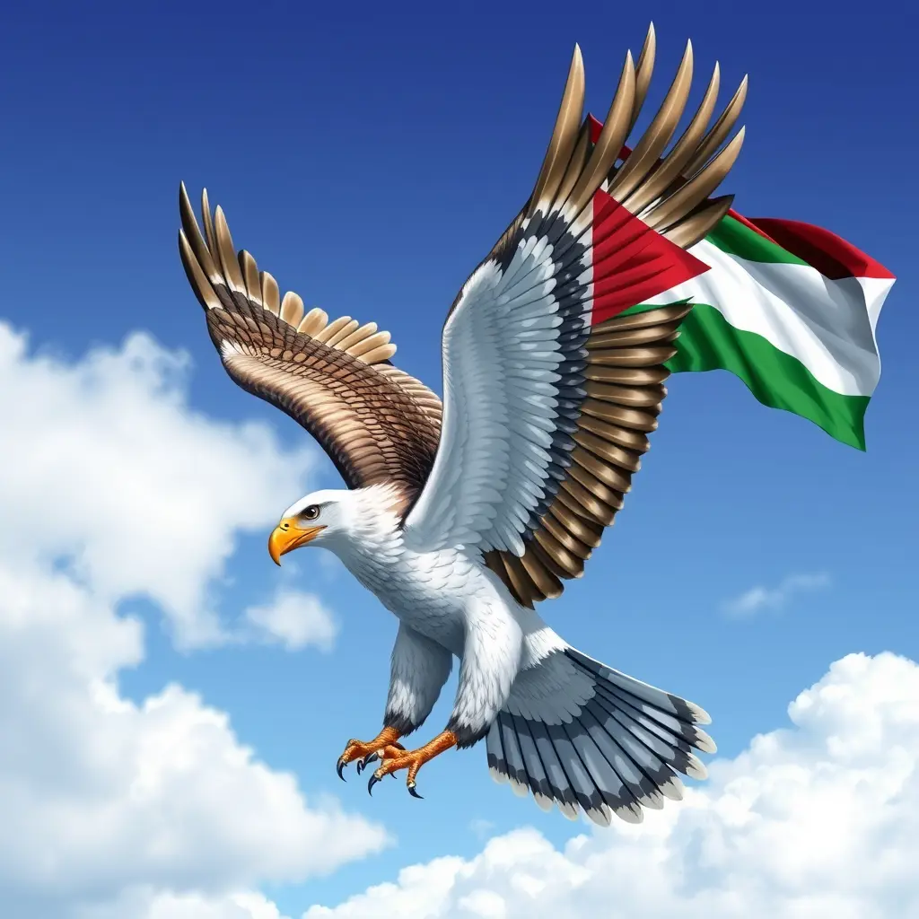 نسر جميل يحمل علم فلسطين
