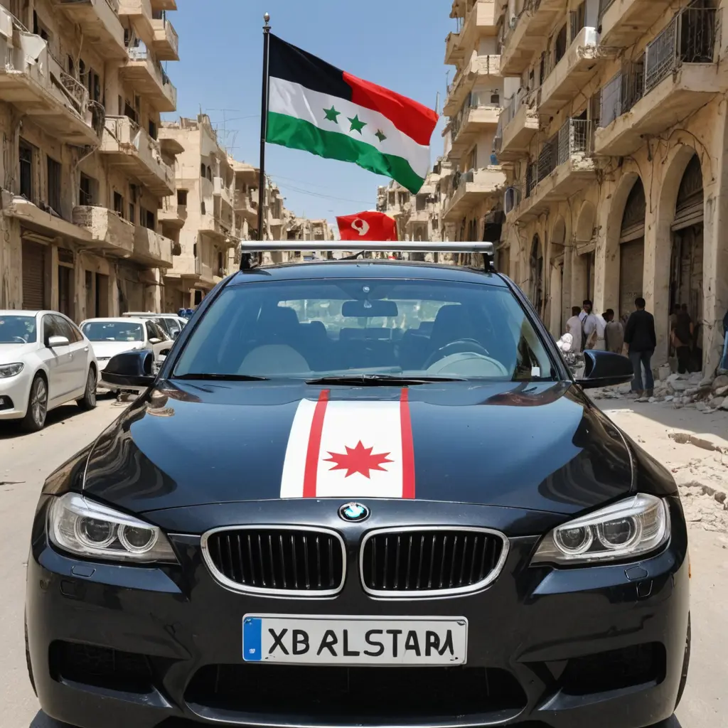 علم الثوره السوريه على سياره bmw