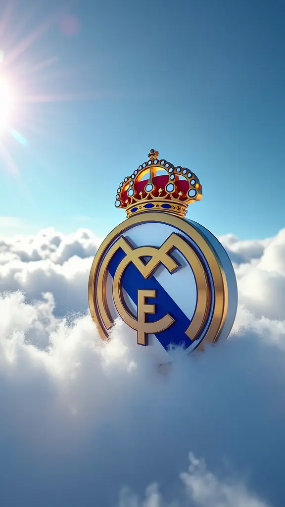 شعار نادي ريال مدريد في ثلاثي الابعاد 4k في السماء
