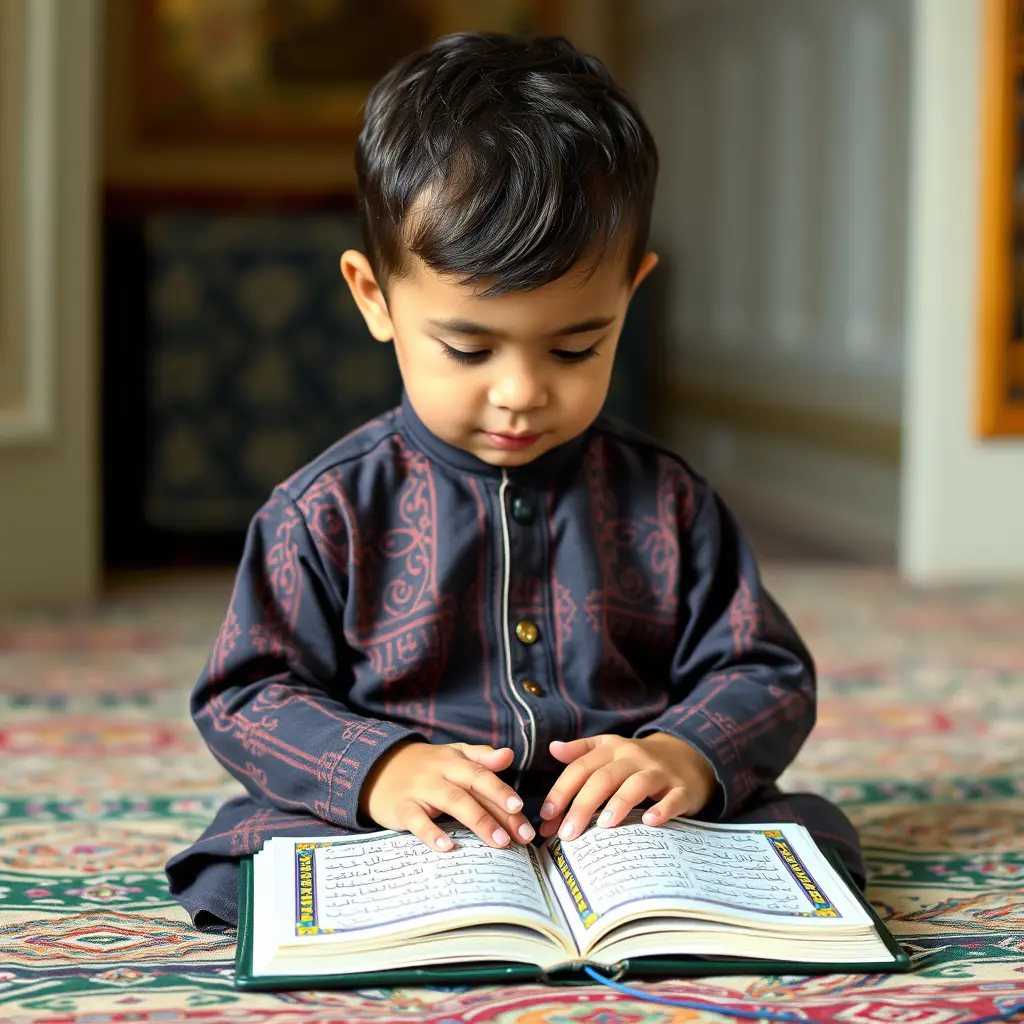 طفل صغير جميل يقرأ القرأن