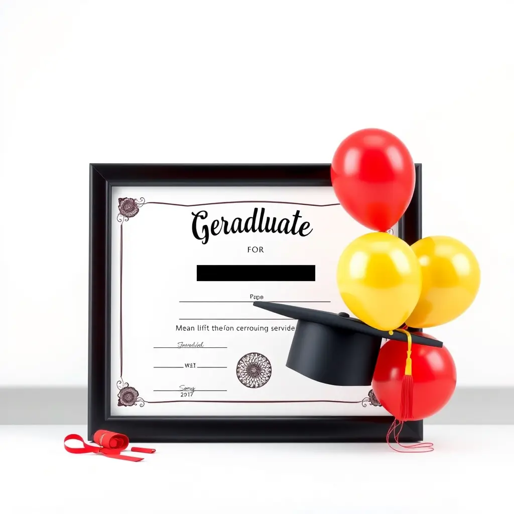 شهاده حفل تخرج مع قبعه تخرج وبالونات