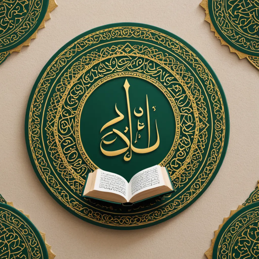 شعار مكون من قرآن كريم ومسجد مكتوب عليه باللغة الفارسية "بالقرآن نهتدي '