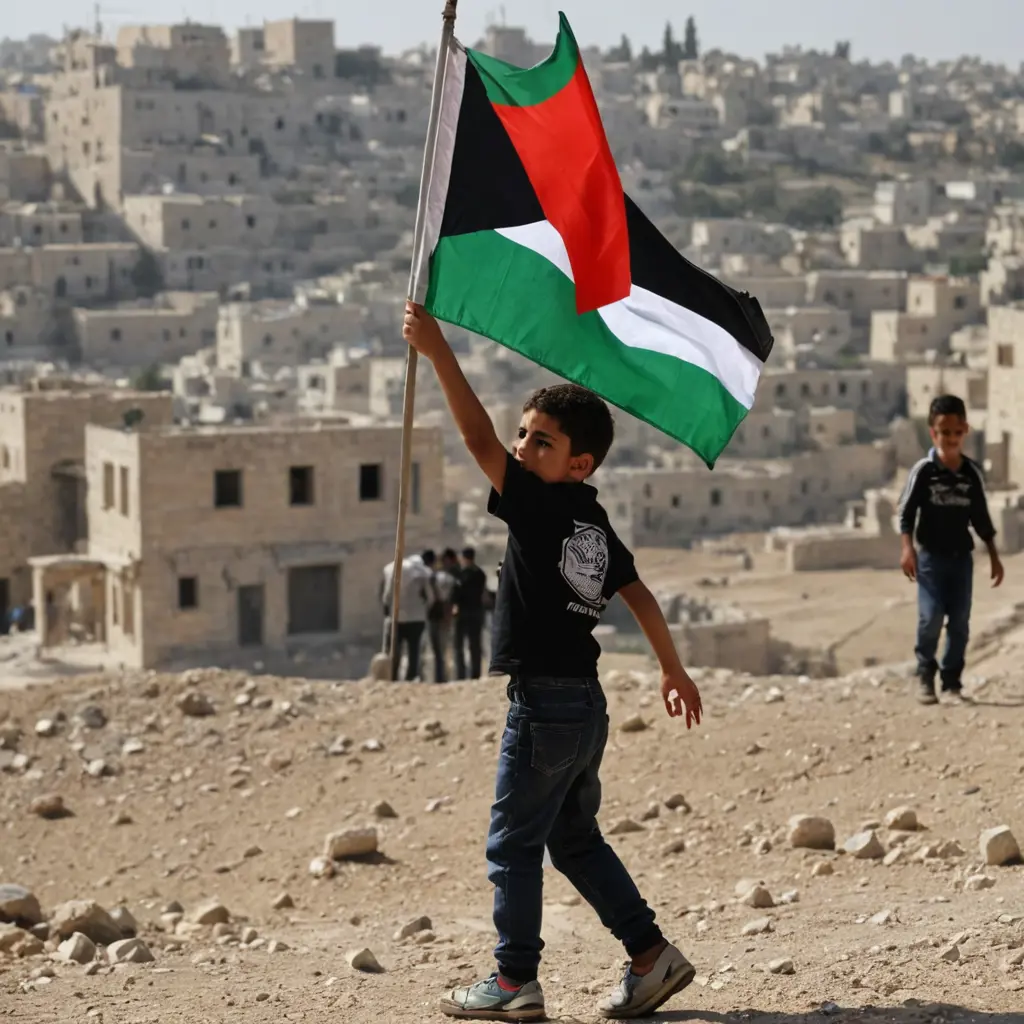 طفل فلسطيني يرفع علم